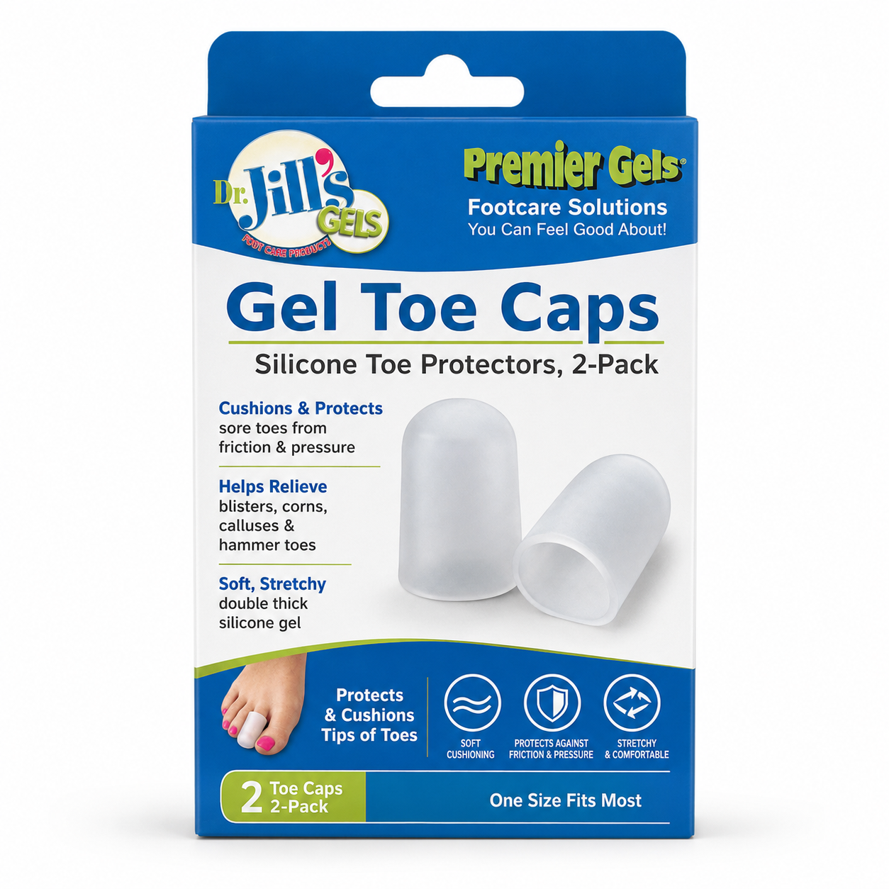 Gel Toe Caps – Silicone Toe Protectors, 2-Pack