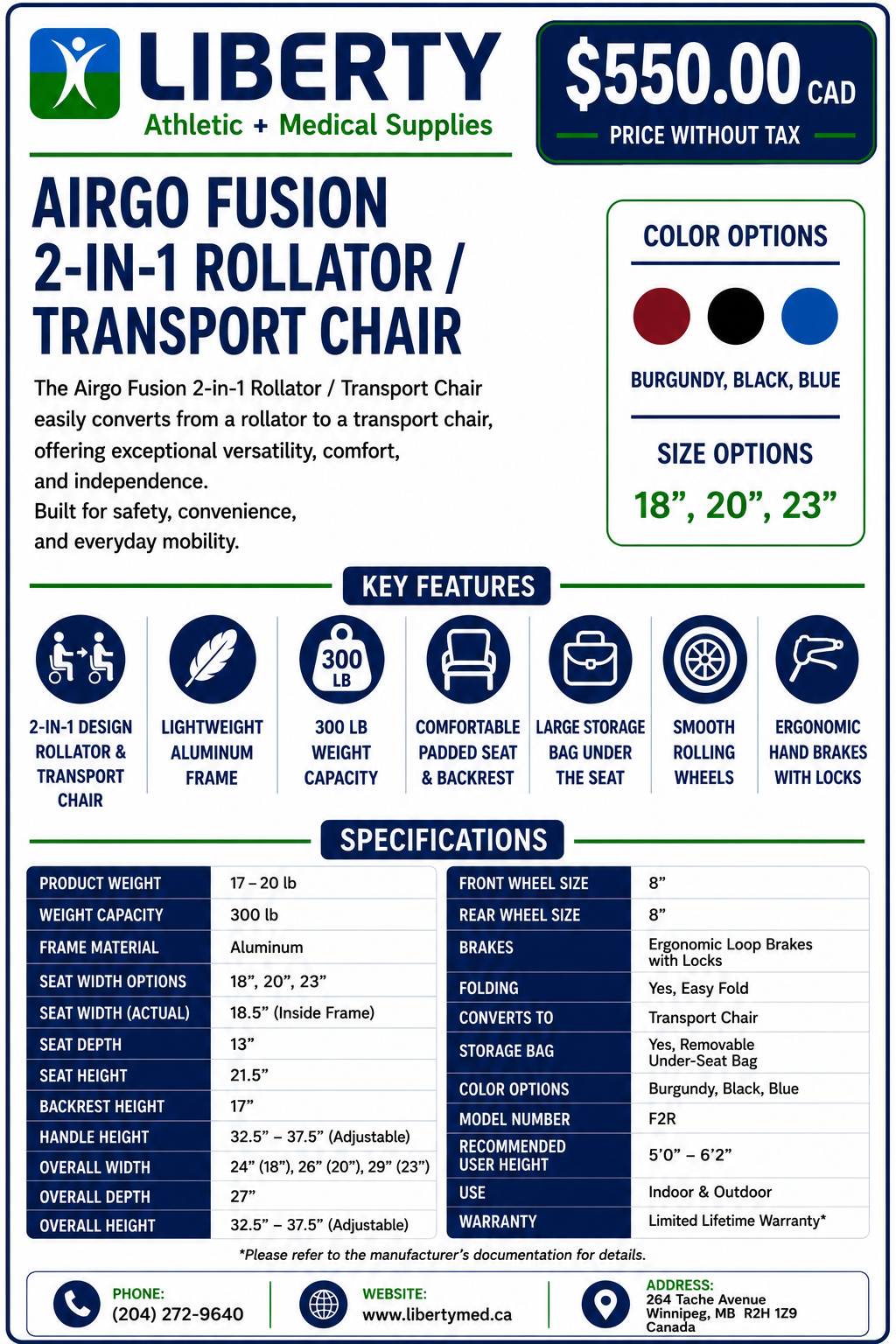 Airgo | Fusion 2-in-1 Rollator + Transport Chair
