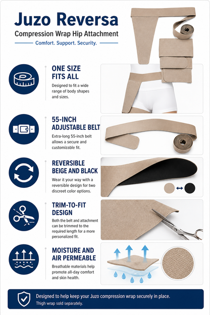 Juzo Reversa Compression Wrap Hip Attachment – One Size Adjustable Thigh Wrap Support