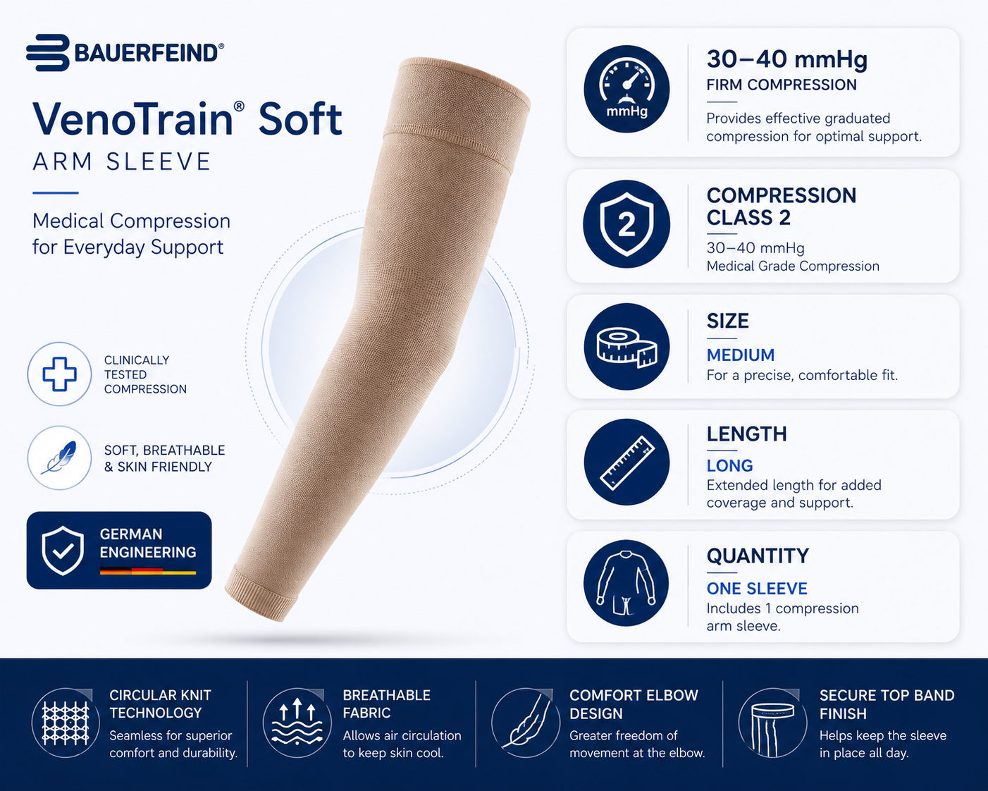 Bauerfeind VenoTrain Soft Arm Compression Sleeve 30–40 mmHg
