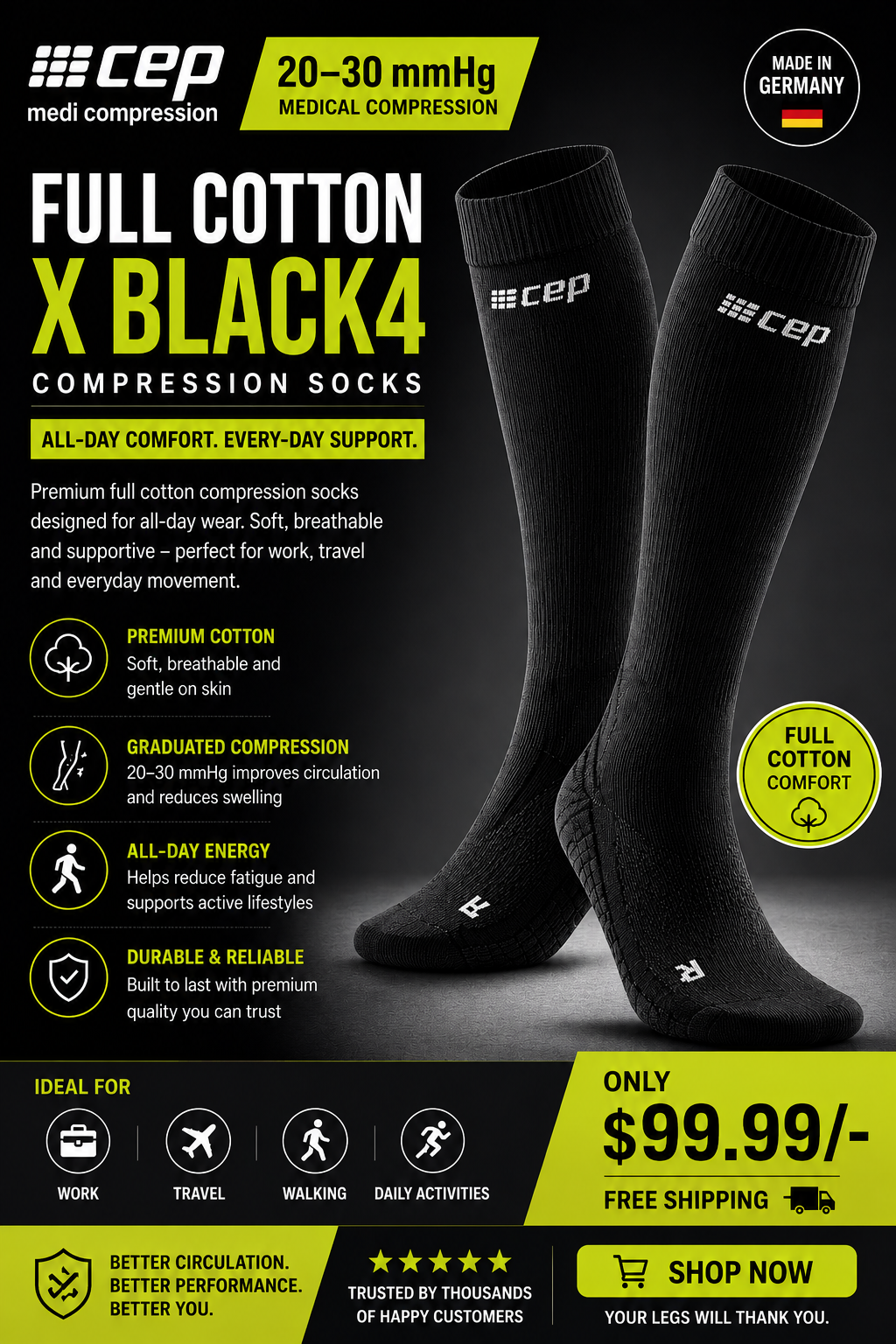 CEP Hiking Merino Compression Socks - Women’s 20–30 mmHg