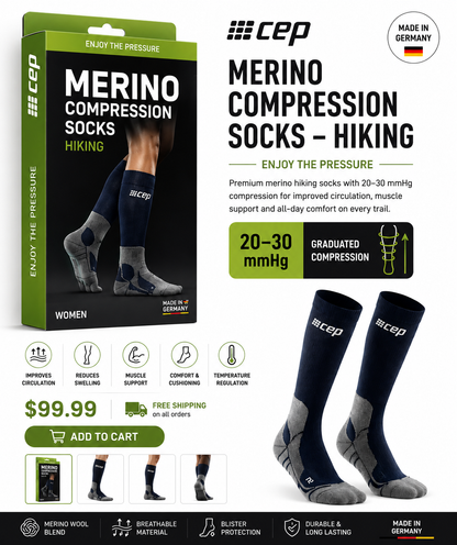 CEP Hiking Merino Compression Socks - Women’s 20–30 mmHg