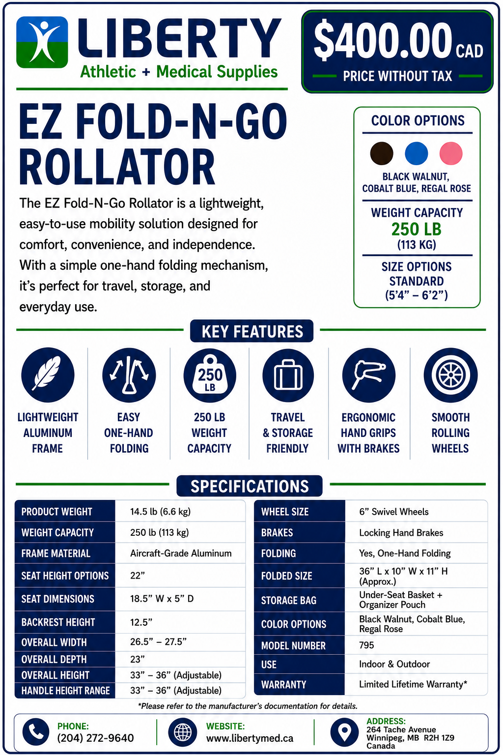 Stander | EZ Fold-N-Go Rollator (4 wheeled)