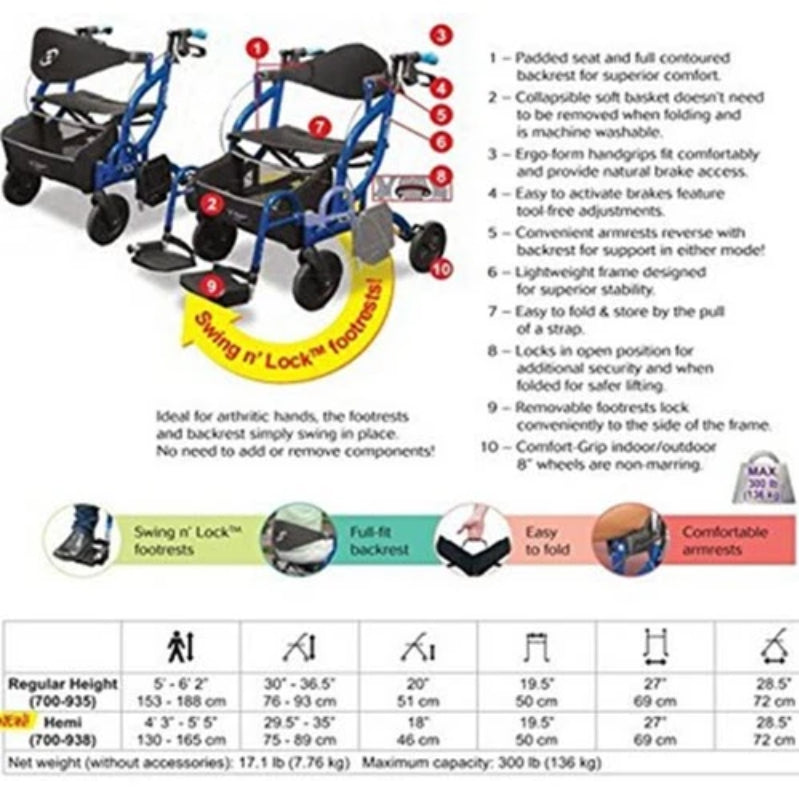 Airgo | Fusion 2-in-1 Rollator + Transport Chair